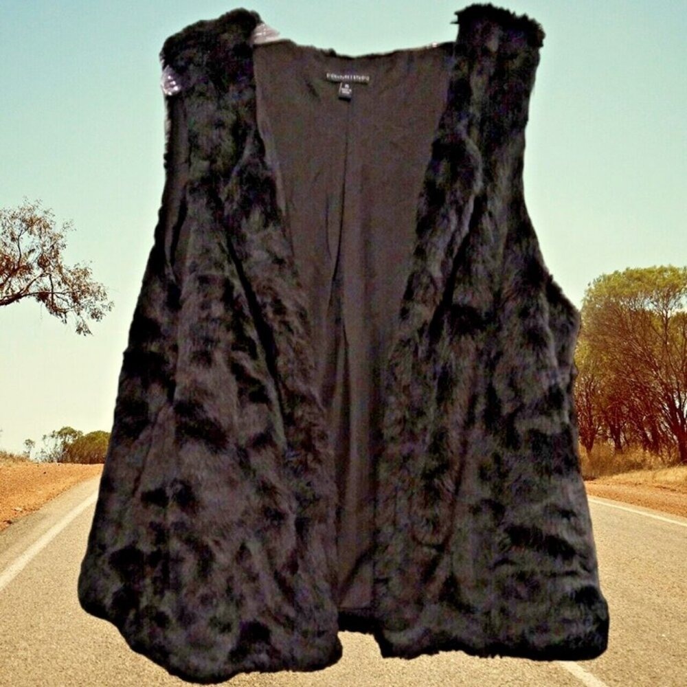 Signature Studio Lined‎ Dark Brown Faux Fur Sleeveless Vest Open Front Size XL